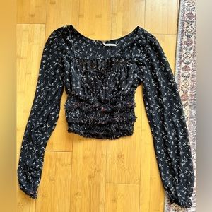 Free People black crop top with floral print